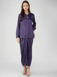 Bindigasm cosmopolitan Collar Neck Silk Shirt With Stone & Drape Skirt