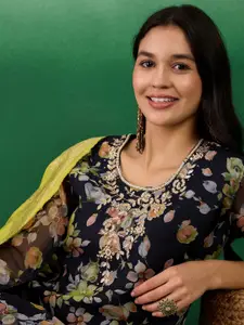 Sangria Floral Embroidered Beads and Stones Unstitched Dress Material