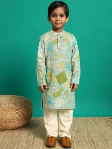 Readiprint Boys Floral Printed Regular Pure Cotton Straight Kurta with Pyjamas