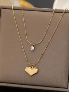 MYKI Gold-Plated Stainless Steel Layered Heart and Crystal Statement Necklace