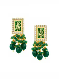 Peora Gold Plated Maroon Cubic Zirconia & Beaded Drop Earrings