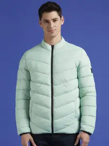 Pepe Jeans Men Mock Collar Solid Casual Puffer Jacket