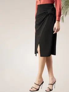 WineRed Women A-Line Knee-Length Side Bow Crepe Skirts