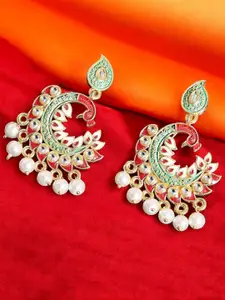 OOMPH Meenakari Kundan Studded  Peacock Shaped Drop Earrings