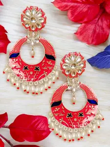 OOMPH Kundan Studded & Beaded Meenakari Floral Chandbalis