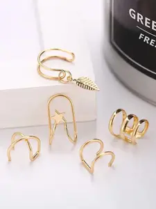 Estele Set Of 5 Gold-Plated Leaf Shaped Ear Cuffs