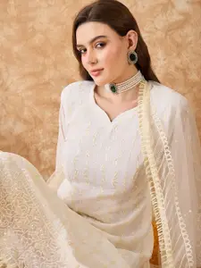 Sangria Floral Embroidered Zari Silk Georgette Unstitched Dress Material