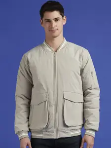 Pepe Jeans Men Stand Collar Solid Casual Bomber Jacket