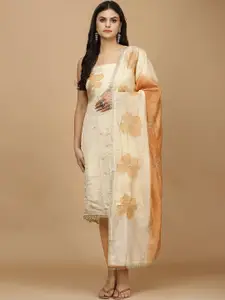 Meena Bazaar Floral Embroidered Sequinned Tissue Unstitched Dress Material