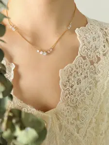 MYKI Gold-Plated Stainless Steel Sparkling Diamond Pendant Statement Necklace