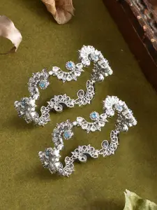 Voylla Set Of 2 Rhodium-Plated AD-Studded Before Sunrise Mihika Statement Bangles