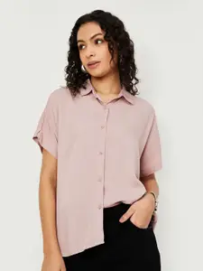 max Women Spread Collar Solid Casual Shirt