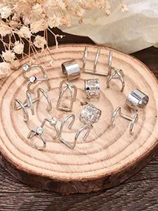 Estele Set Of 6 Gold Plated Crystal Studded Geometric Ear Cuffs