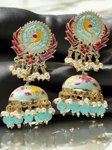 OOMPH Peacock Shaped Meenakari Jhumkas