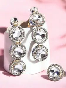 OOMPH Jadau Kundan Studded Finger Ring and Earrings