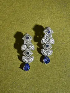 Voylla Rhodium-Plated Artificial Stones Studded Contemporary Drop Earrings