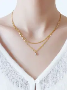 MYKI Gold-Plated Stainless Steel Crystal Layered Statement Necklace