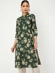 max Floral Printed Mandarin Collar Cotton Straight Kurta