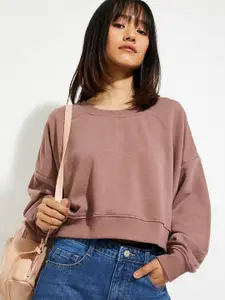 Max URB_N Women Solid Boxy Cropped Sweatshirt