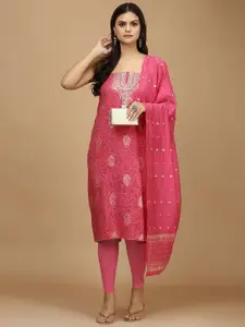 Meena Bazaar Floral Printed Sequinned Art Silk Unstitched Dress Material