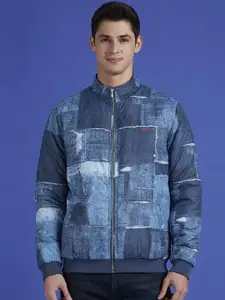 Pepe Jeans Men Mock Collar Abstract Printed Casual Bomber Jacket
