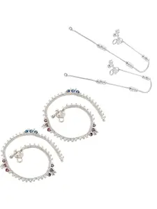 Heer Collection Set Of 4 Silver-Plated Artificial Stones Anklet