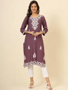 HERE&NOW Floral Embroidered Thread Work Regular Straight Kurta