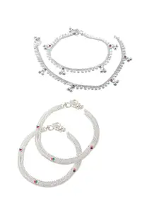 Heer Collection Set Of 4 Silver-Plated Anklet