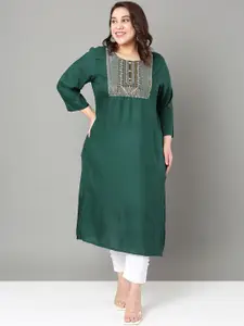 Sztori Plus Size Geometric Embroidered Thread Work Straight Kurta
