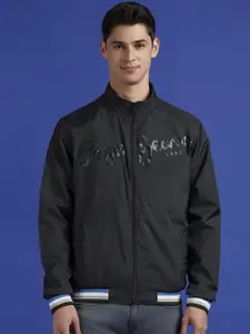 Pepe Jeans Men Mock Collar Typography Printed Casual Bomber Jacket