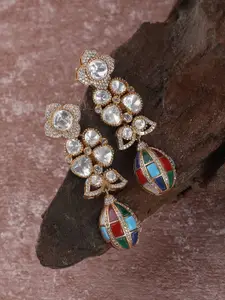 AURAA TRENDS Exquisite Gold-Plated Stone-Studded Contemporary Drop Earrings