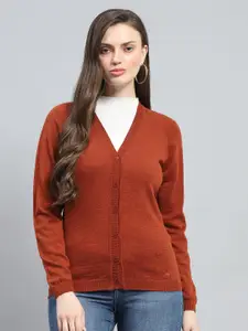Monte Carlo Women Woollen Cardigan V Neck Full Sleeve Casual Cardigan Sweaters