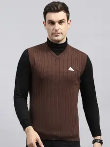 Monte Carlo Men Striped V-Neck Sleeveless Woollen Pullover