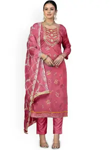 Maroosh Floral Printed Beads and Stones Unstitched Dress Material