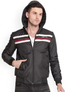 JUMP USA Men Hooded Striped Casual Bomber Jacket