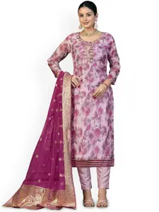 Maroosh Floral Embellished Beads and Stones Organza Unstitched Dress Material