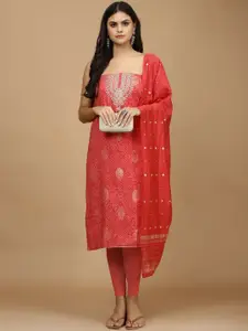 Meena Bazaar Abstract Printed Sequinned Art Silk Unstitched Dress Material