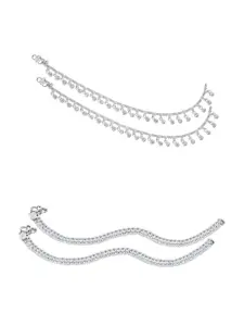 Heer Collection Set Of 2 Silver-Plated Anklets