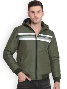 JUMP USA Men Hooded Striped Casual Bomber Jacket