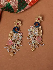 PANASH Gold Plated Cubic Zirconia Peacock Shaped Drop Earrings