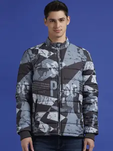 Pepe Jeans Men Mock Collar Abstract Printed Casual Padded Jacket