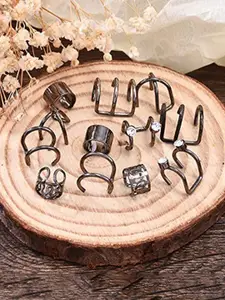 Estele Set Of 6 Crystal Studded Geometric Ear Cuffs