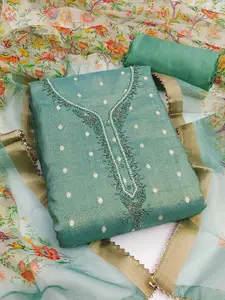 Peachmode Ethnic Motifs Woven Design Beads and Detail Net Unstitched Dress Material