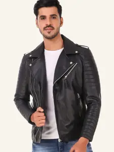 Leather Retail Men Lapel Collar Solid Casual Biker Jacket