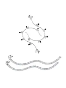 Heer Collection Set Of 2 Silver-Plated Beaded Anklets