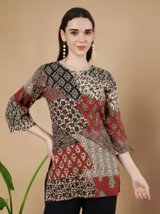 KALINI Abstract Printed Pure Cotton Patchwork Kurti