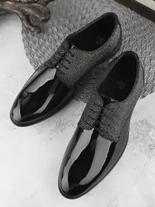 House of Pataudi Men Woven Design Formal Lace Up Derbys