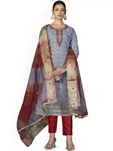 Maroosh Floral Printed Beads and Stones Unstitched Dress Material