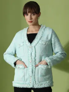 KALINI Checked V-Neck Ribbed Woollen Pullover