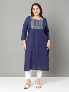 Sztori Plus Size Floral Yoke Design Sequinned Straight Kurta